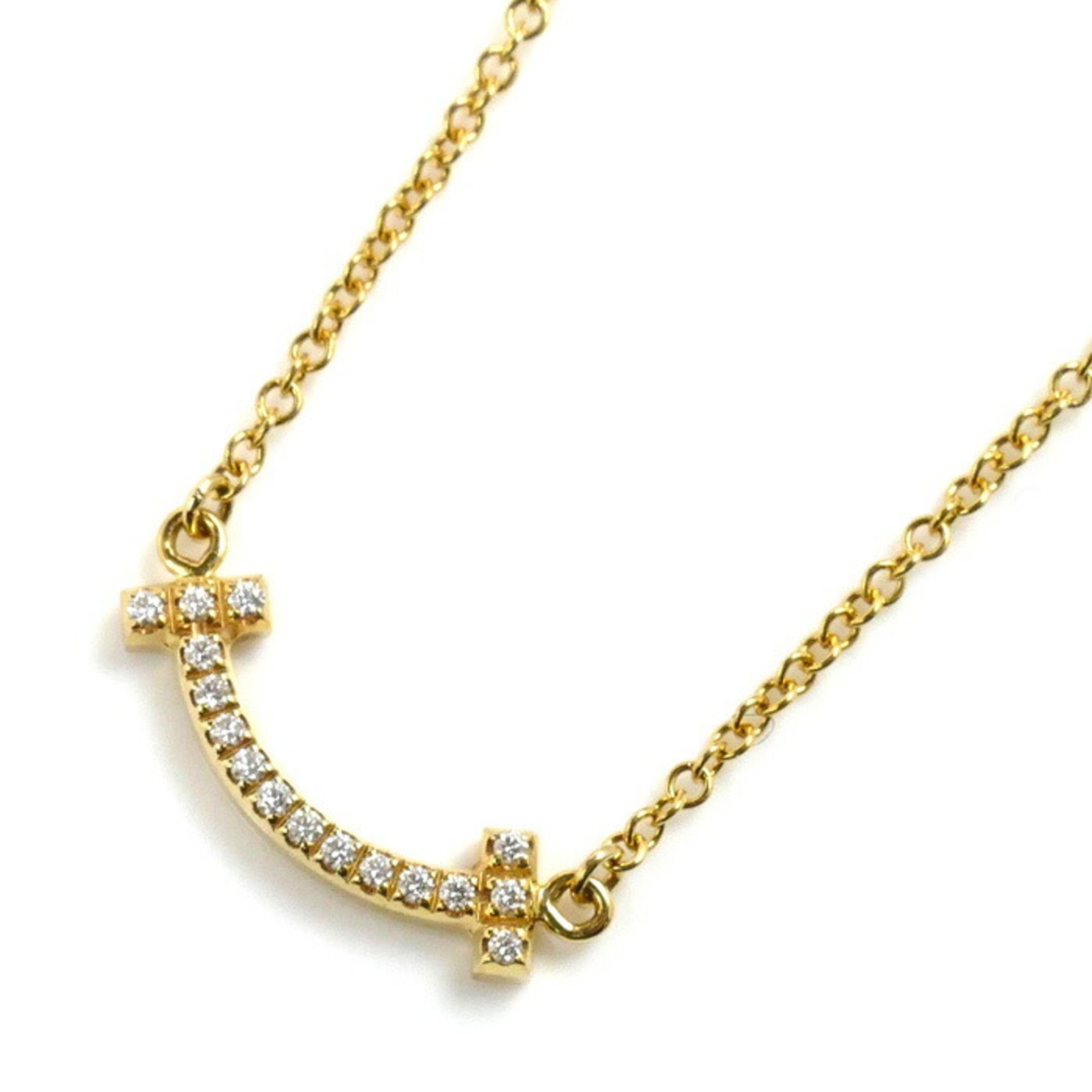 TIFFANY&Co. Tiffany K18YG Yellow Gold T Smile Necklace 62617683 Diamond 2.3g 40.5/45.7cm Women's