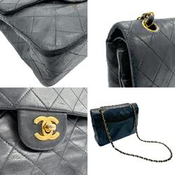 CHANEL Shoulder Bag Matelasse Lambskin Black Gold Women's z2796