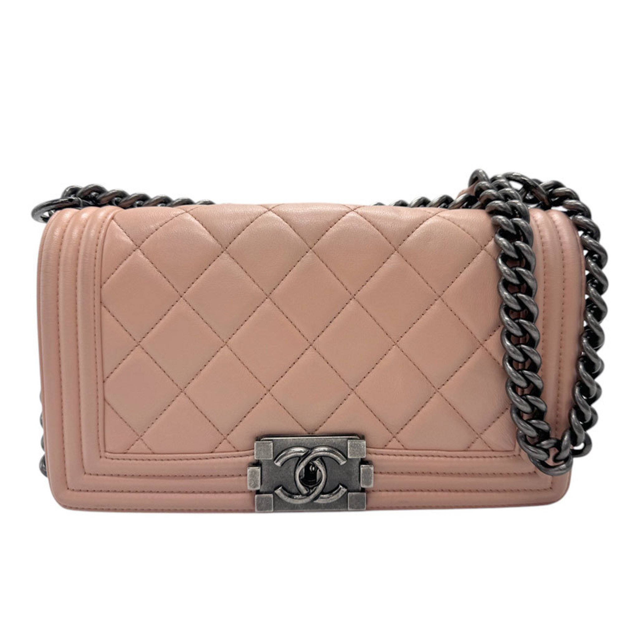 CHANEL Shoulder Bag Boy Chanel Leather Metal Light Pink Beige Women's z2807