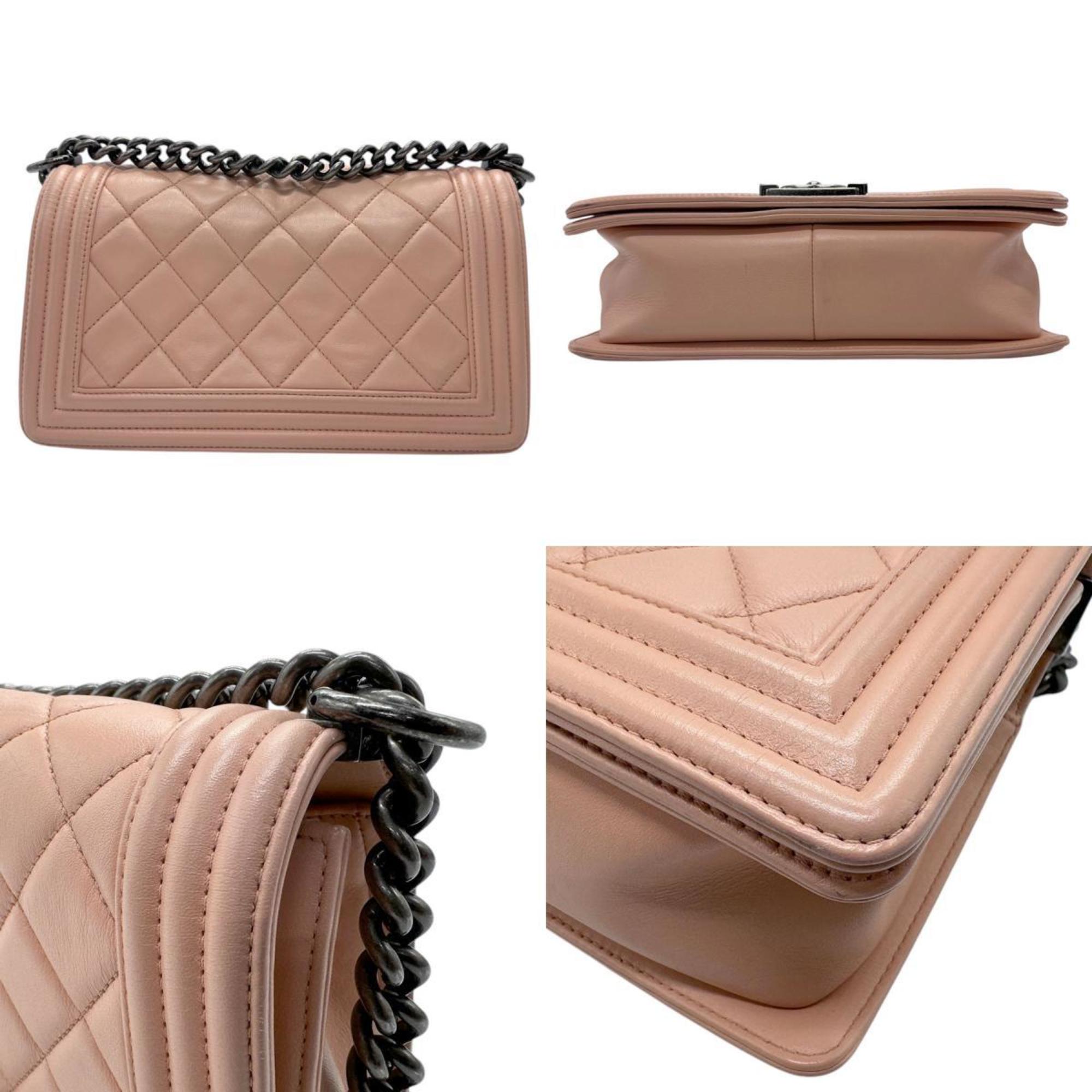 CHANEL Shoulder Bag Boy Chanel Leather Metal Light Pink Beige Women's z2807