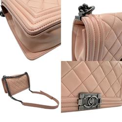 CHANEL Shoulder Bag Boy Chanel Leather Metal Light Pink Beige Women's z2807