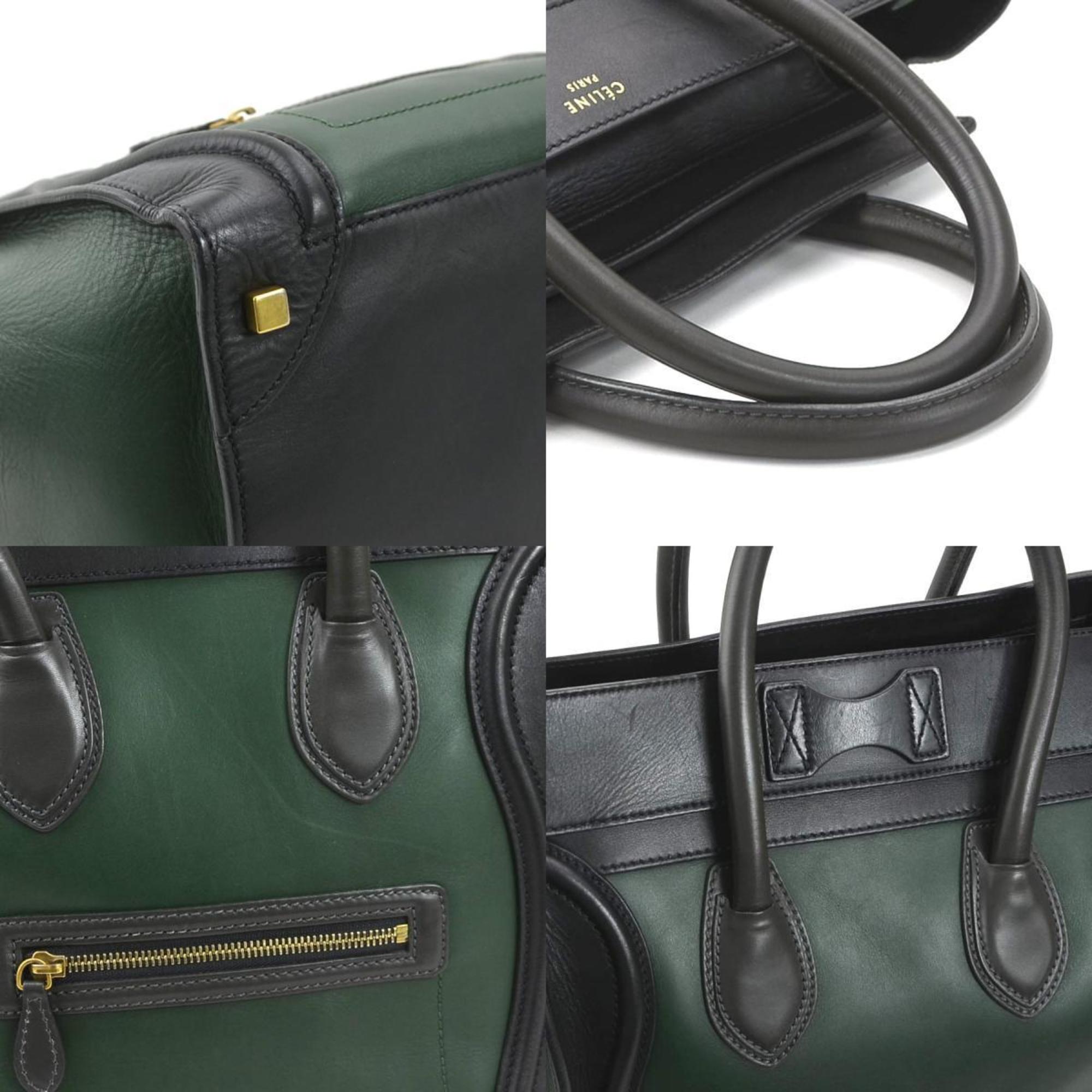 CELINE Handbag Luggage Shopper Leather Dark Green Black Grey Gold Women's e59552a