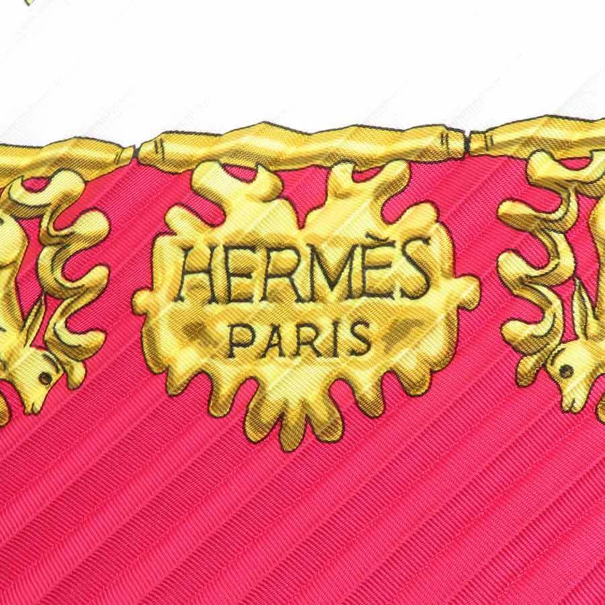 Hermes HERMES scarf muffler pleated silk red off-white gold women's e59582a