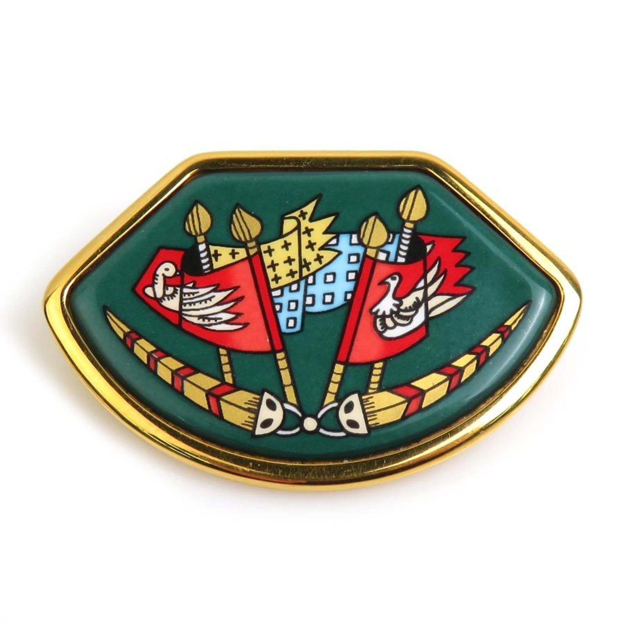 Hermes HERMES Brooch Cloisonne Metal Enamel Gold Green Multicolor Women's e59545a