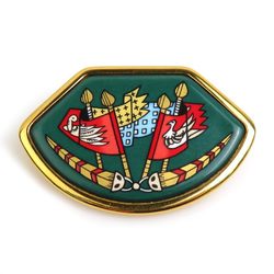 Hermes HERMES Brooch Cloisonne Metal Enamel Gold Green Multicolor Women's e59545a