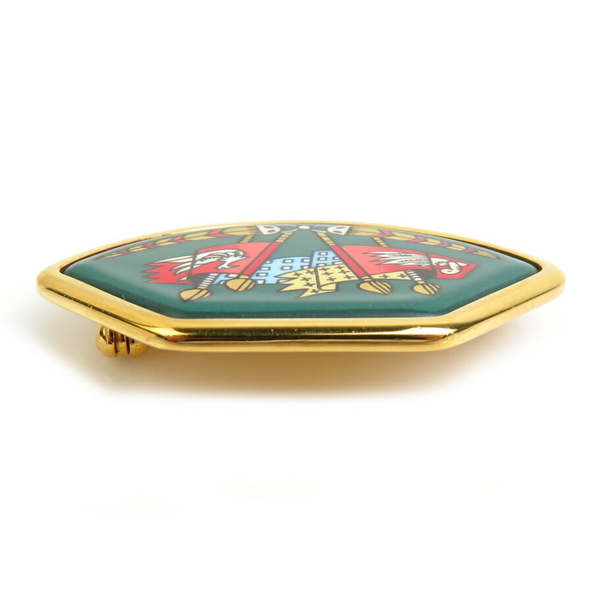 Hermes HERMES Brooch Cloisonne Metal Enamel Gold Green Multicolor Women's e59545a