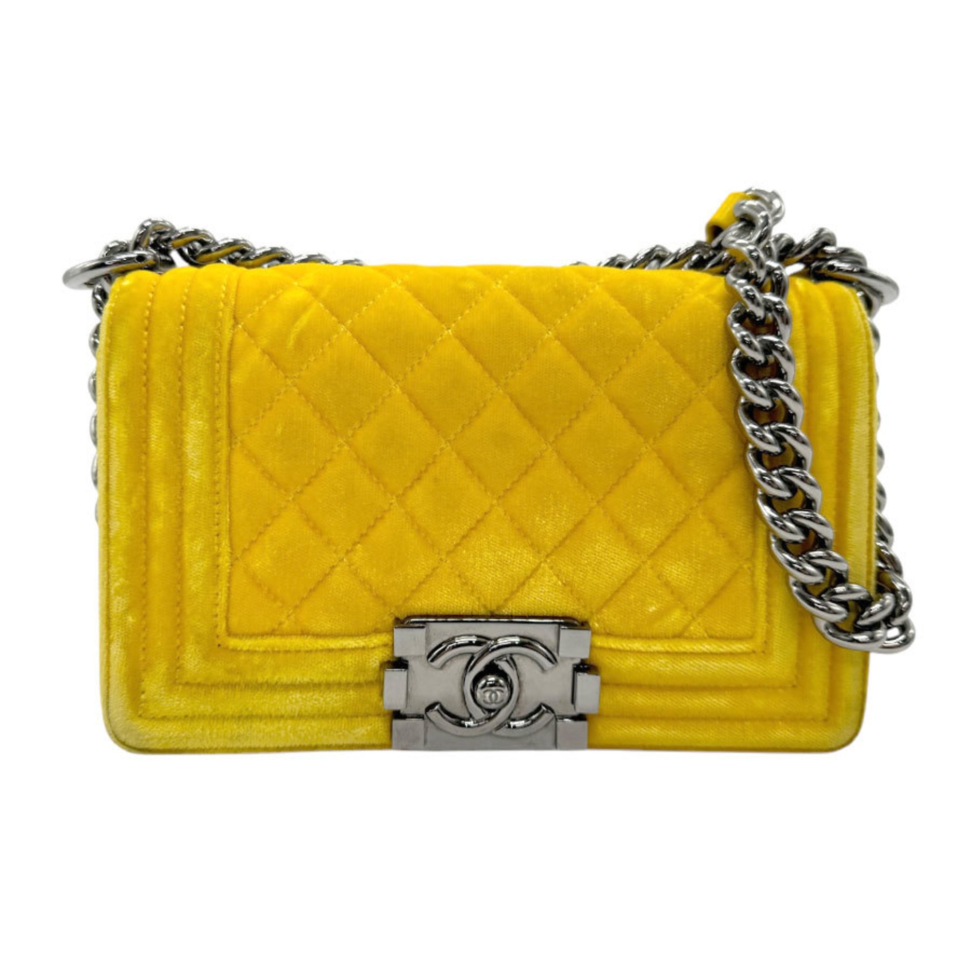 CHANEL Shoulder Bag Boy Chanel Velvet Metal Yellow Women's z2814