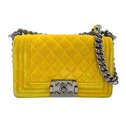 CHANEL Shoulder Bag Boy Chanel Velvet Metal Yellow Women's z2814