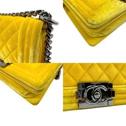 CHANEL Shoulder Bag Boy Chanel Velvet Metal Yellow Women's z2814