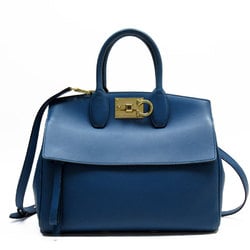 Salvatore Ferragamo handbag shoulder bag Gancini leather blue gold ladies w0814a