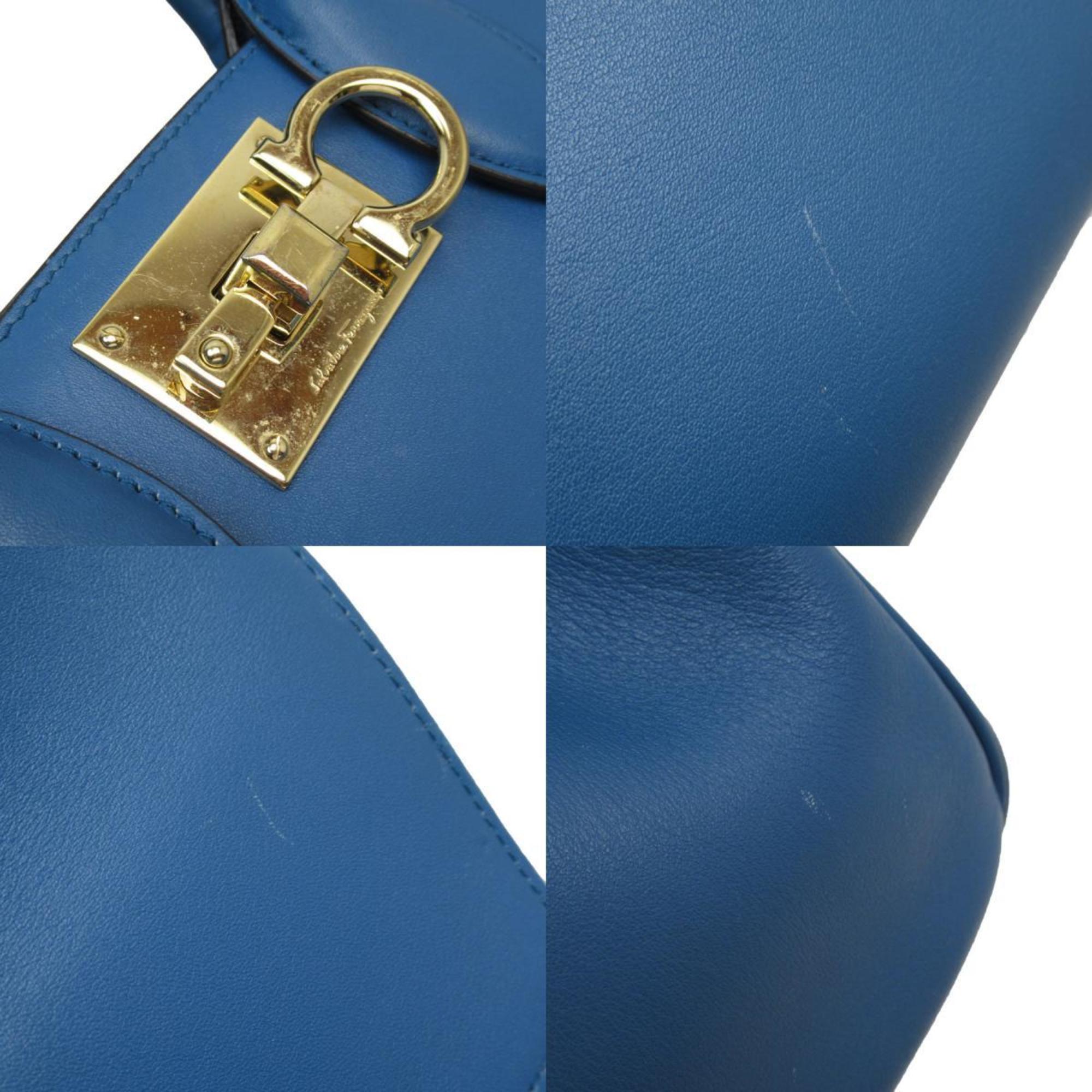 Salvatore Ferragamo handbag shoulder bag Gancini leather blue gold ladies w0814a