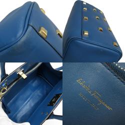 Salvatore Ferragamo handbag shoulder bag Gancini leather blue gold ladies w0814a