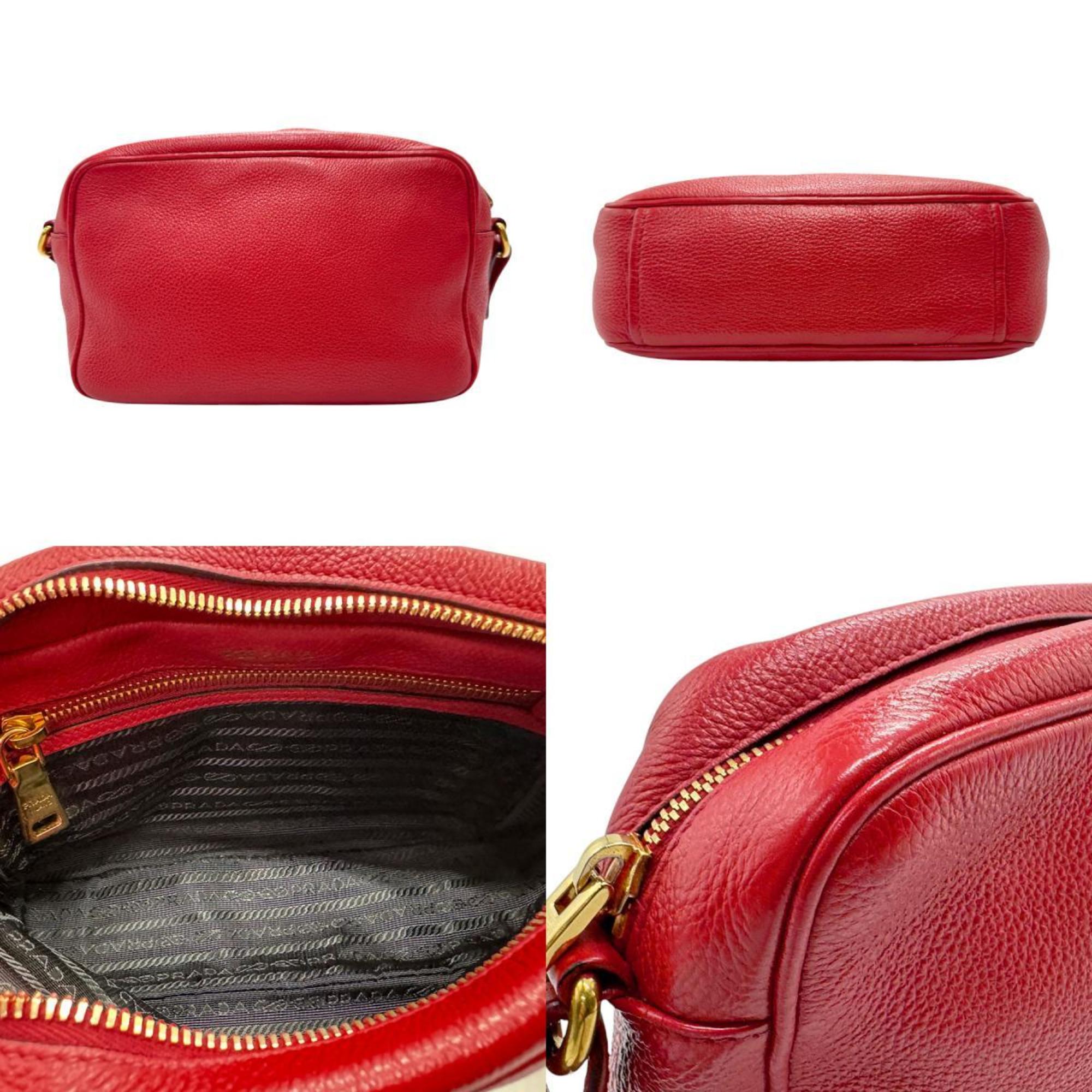 PRADA Shoulder Bag Leather Red Women's z2864