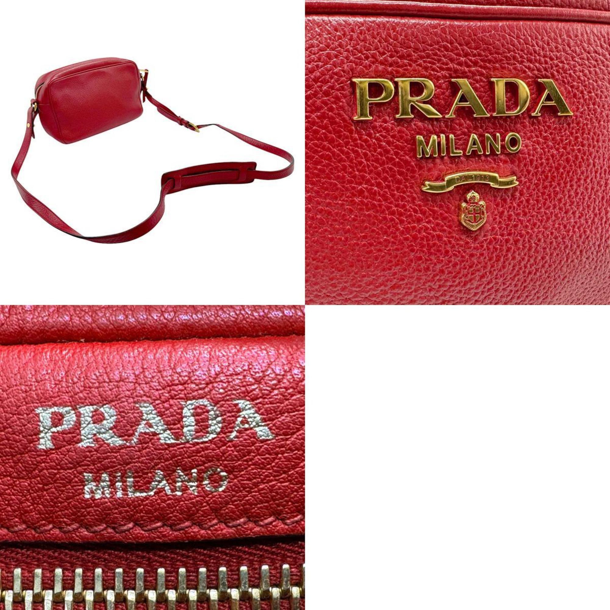 PRADA Shoulder Bag Leather Red Women's z2864