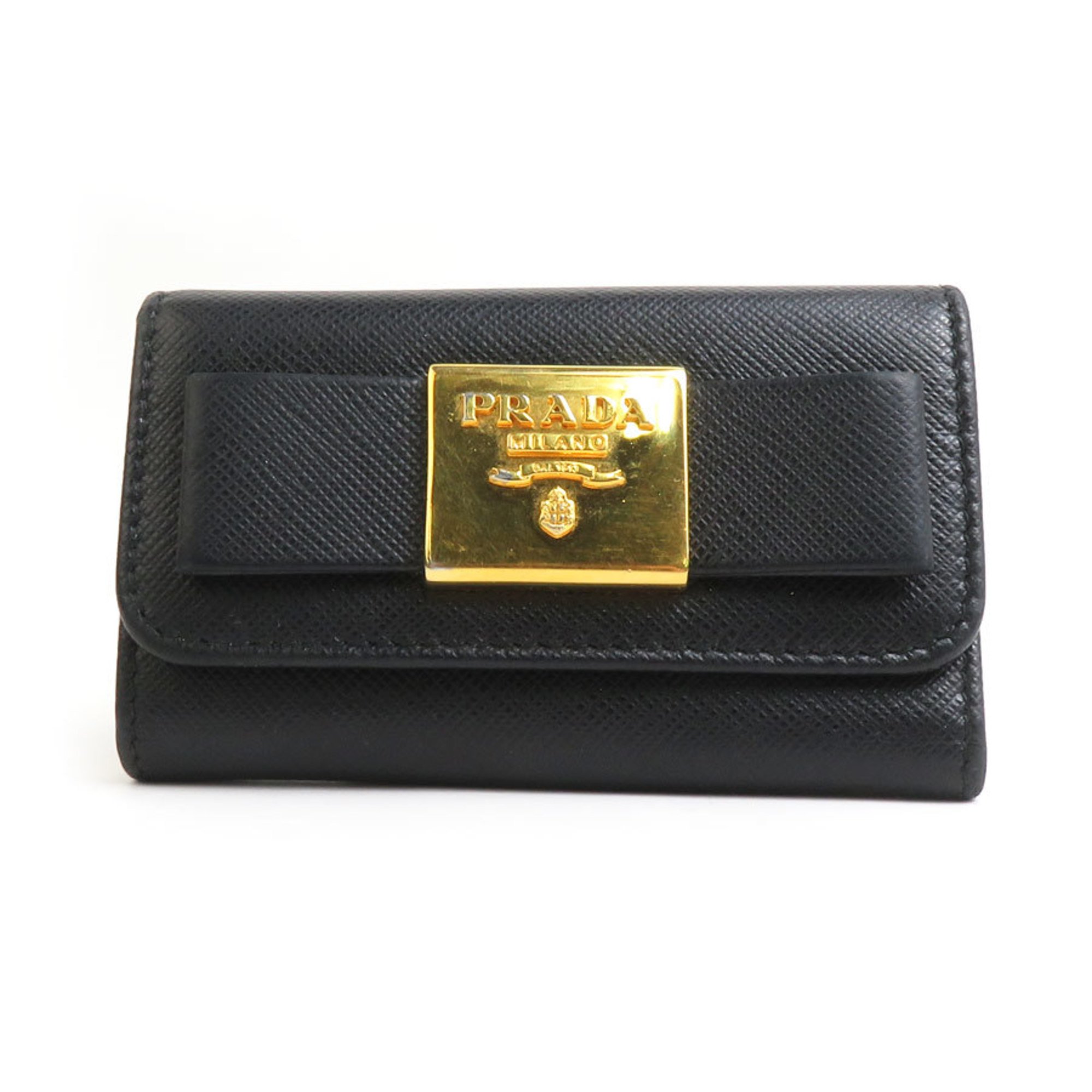 PRADA Key Case Leather Black Women's a0526