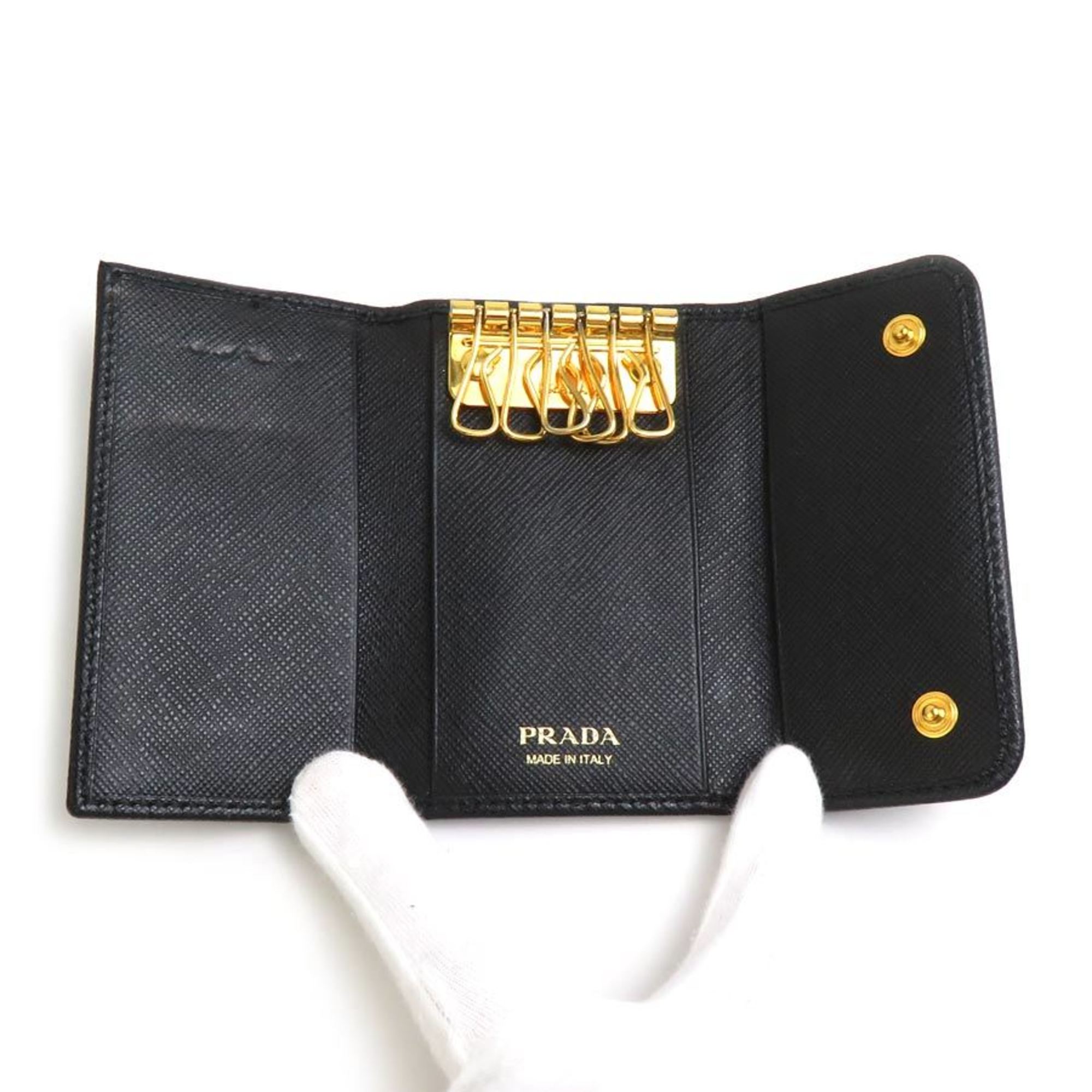 PRADA Key Case Leather Black Women's a0526