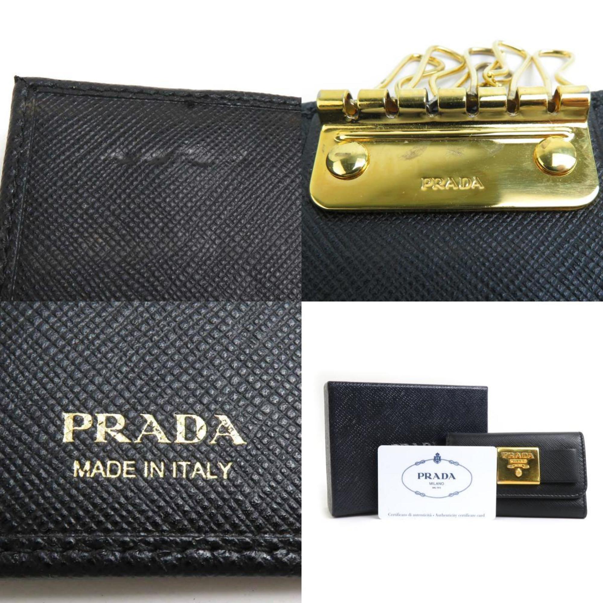 PRADA Key Case Leather Black Women's a0526