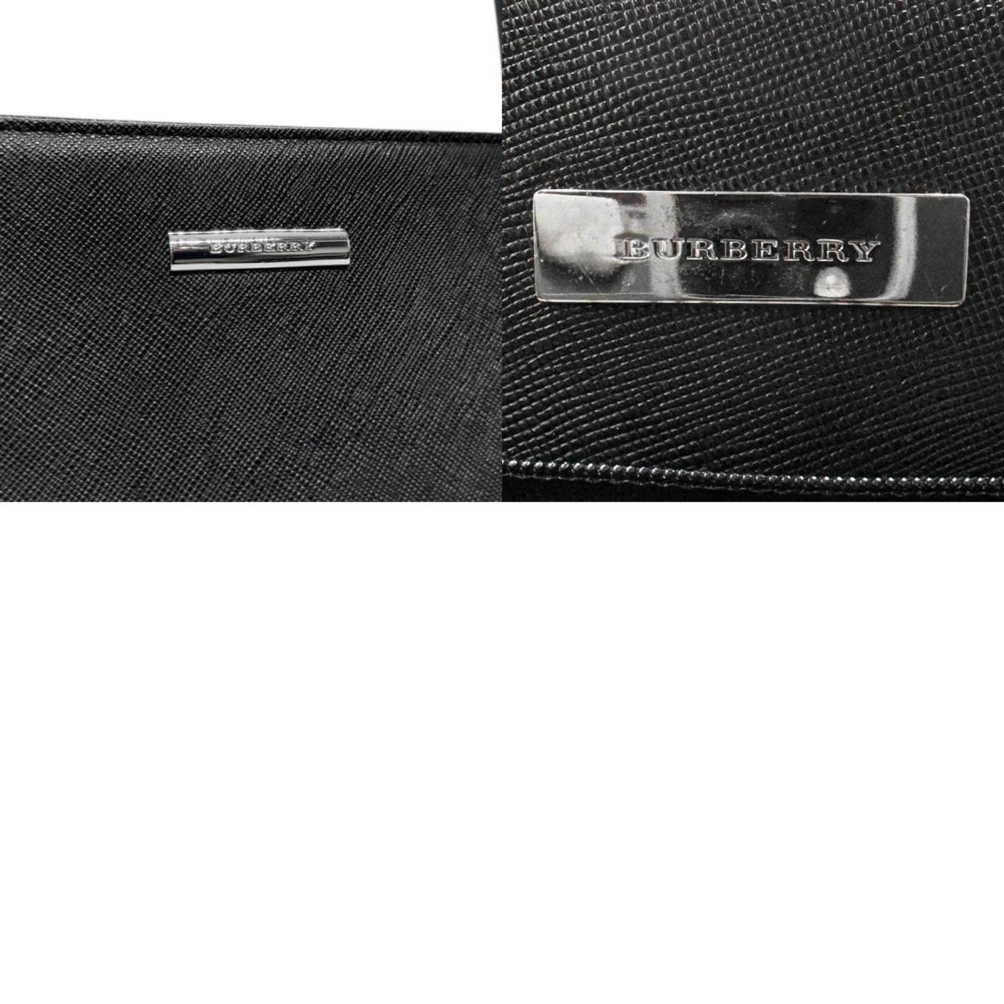 Burberry handbag leather black silver ladies n0731