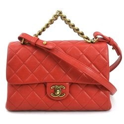 CHANEL Handbag Shoulder Bag Matelasse Leather Red Gold Women's e59536a