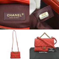 CHANEL Handbag Shoulder Bag Matelasse Leather Red Gold Women's e59536a