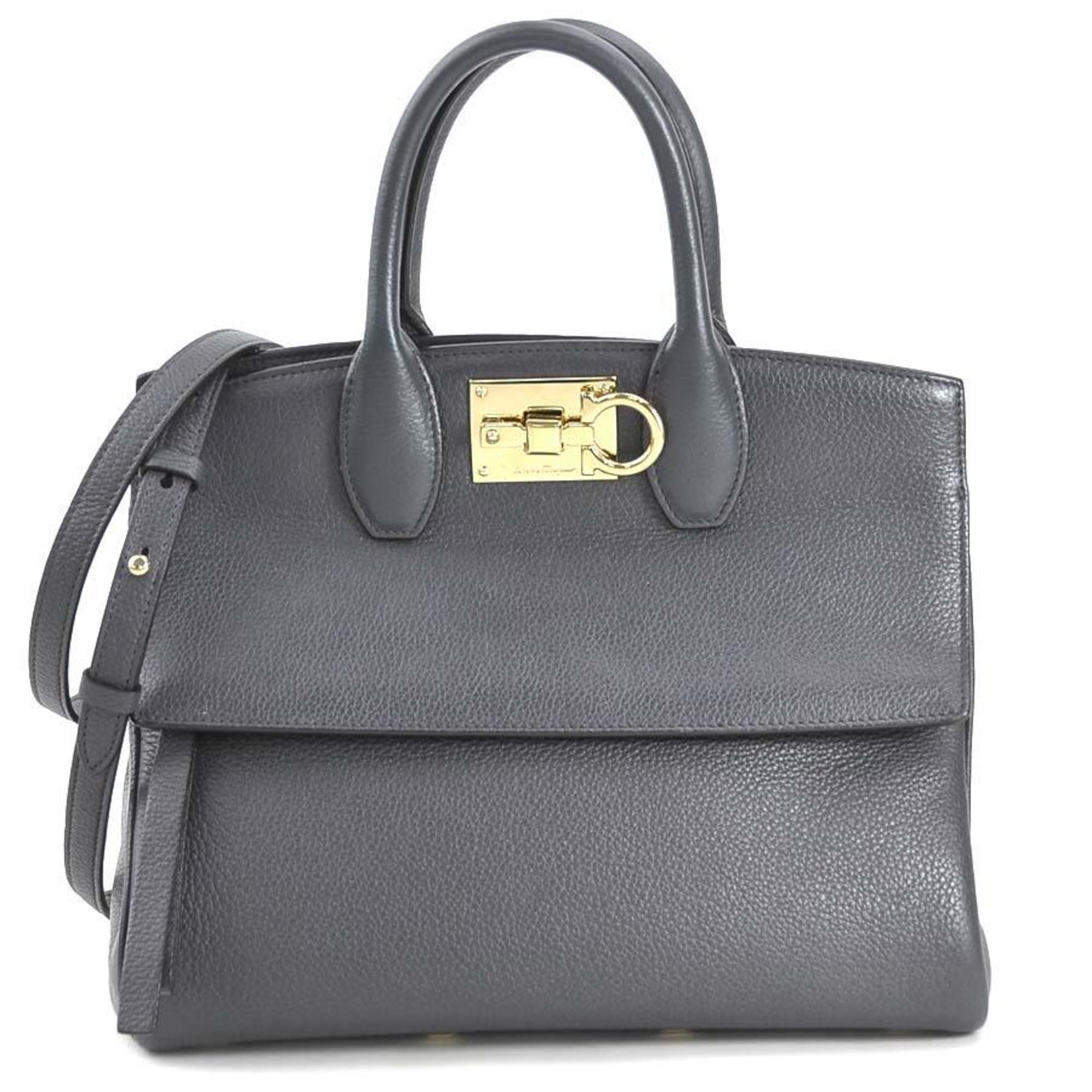 Salvatore Ferragamo handbag shoulder bag Gancini leather grey ladies a0522