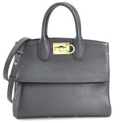 Salvatore Ferragamo handbag shoulder bag Gancini leather grey ladies a0522