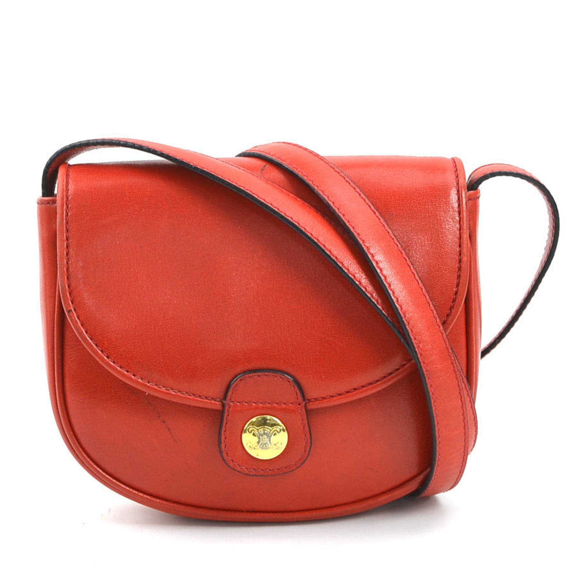 CELINE Shoulder Bag Leather Red Gold Women's e59554a