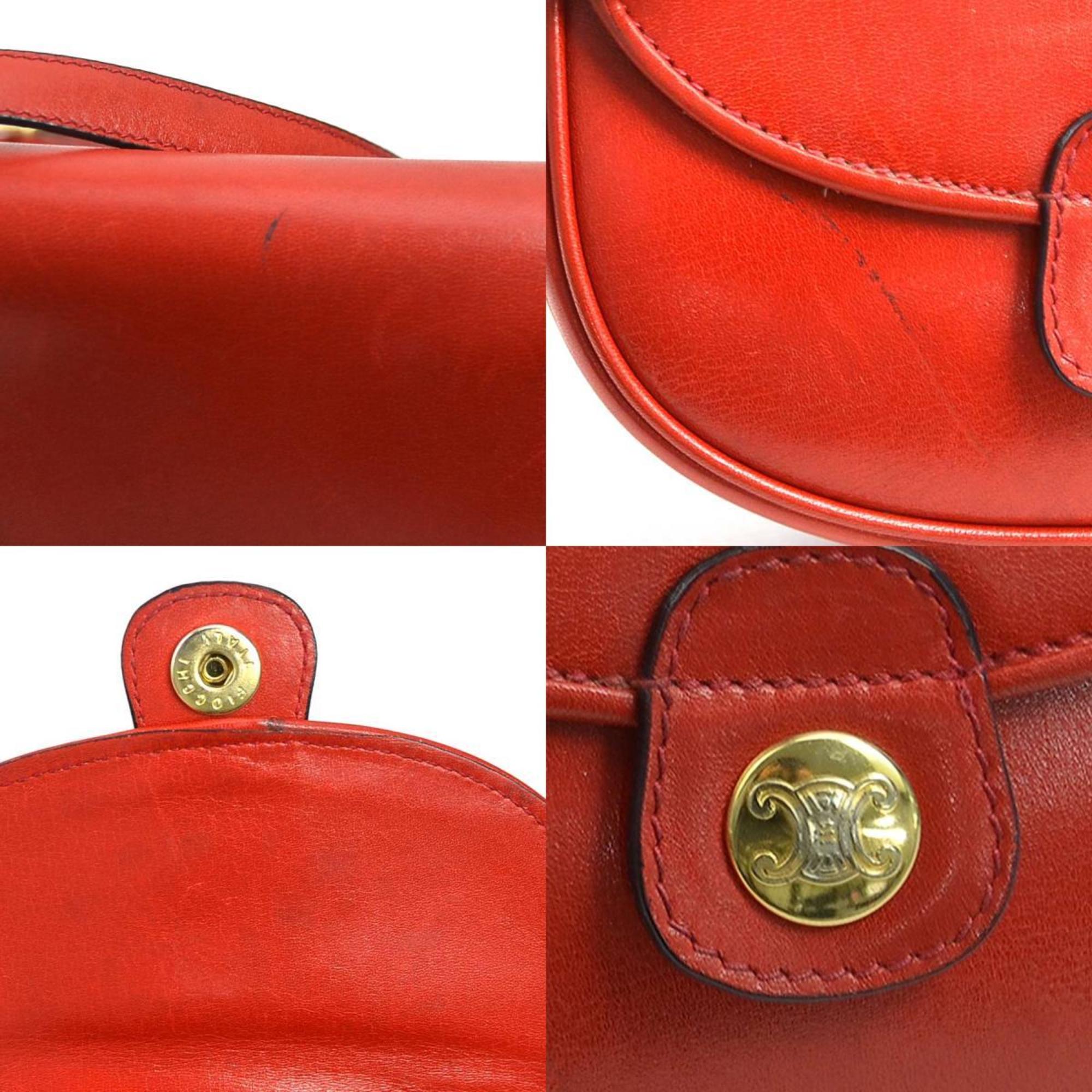 CELINE Shoulder Bag Leather Red Gold Women's e59554a