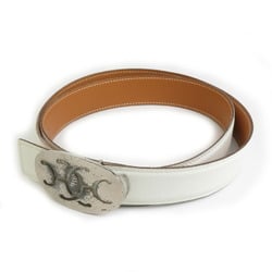 Hermes HERMES Belt Leather Metal Off-White Silver Men's e59580i