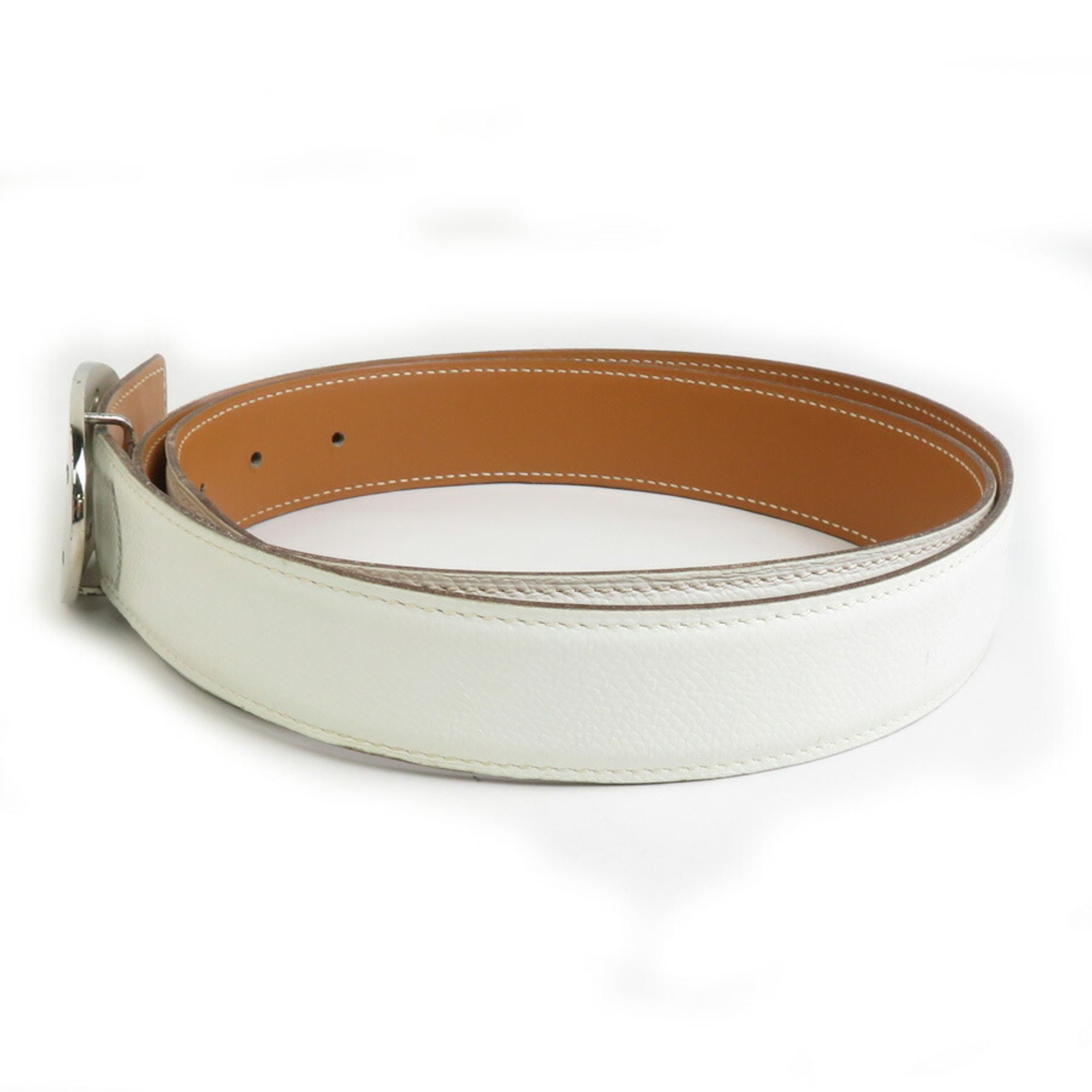 Hermes HERMES Belt Leather Metal Off-White Silver Men's e59580i