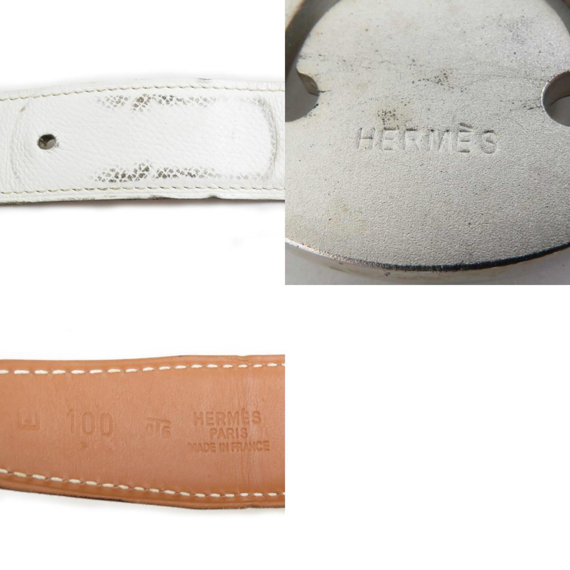 Hermes HERMES Belt Leather Metal Off-White Silver Men's e59580i