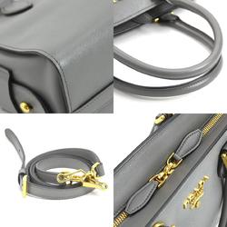 PRADA handbag shoulder bag leather grey gold ladies e59577a