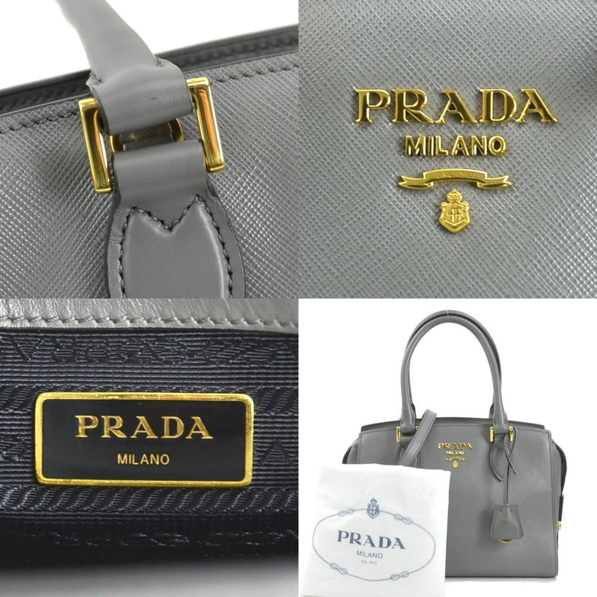 PRADA handbag shoulder bag leather grey gold ladies e59577a