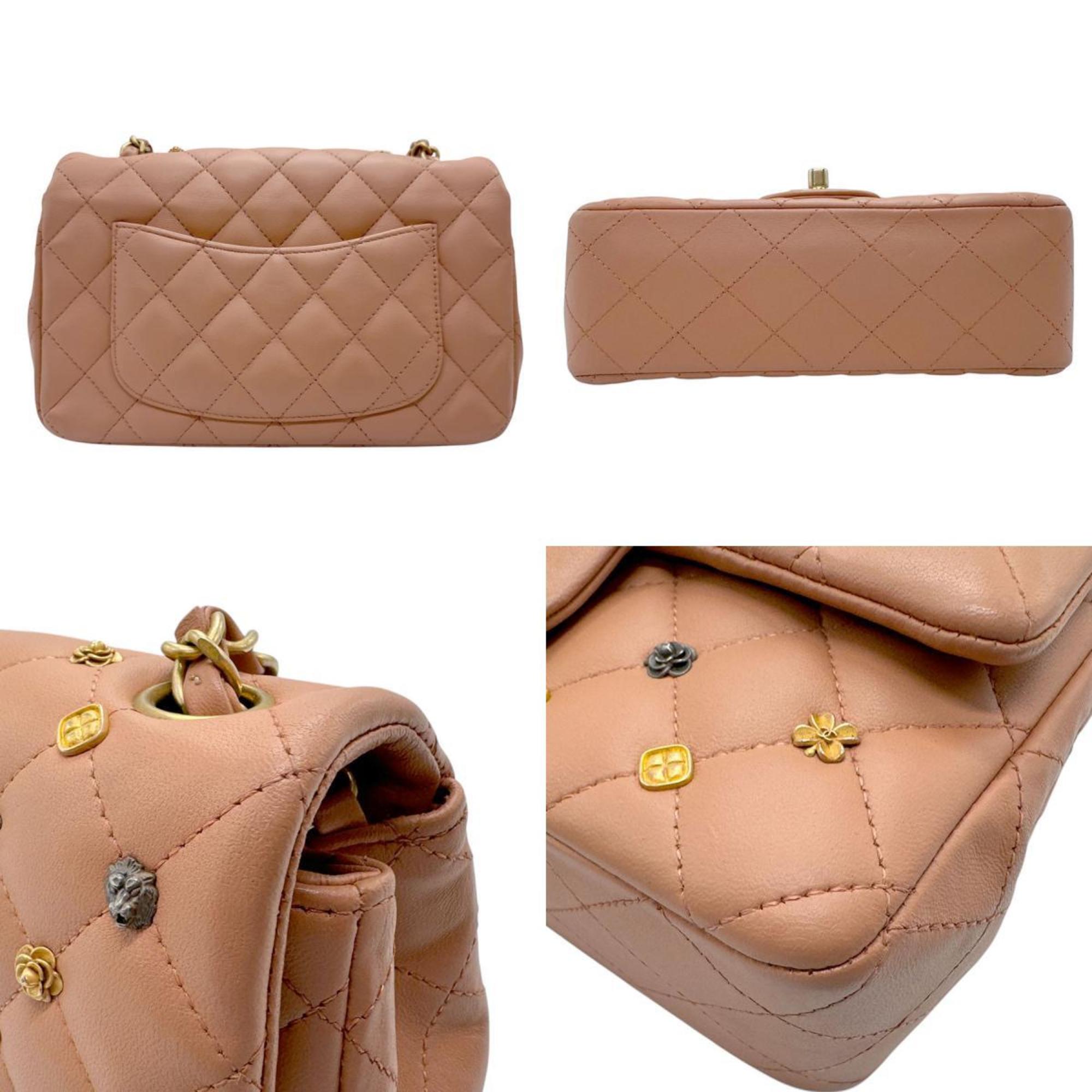 CHANEL Shoulder Bag Lucky Charm Matelasse Lambskin Pink Beige Gold Women's z2808