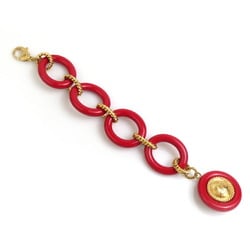 CHANEL Coco Mark Bracelet Metal Resin Gold Red Women's e59543a