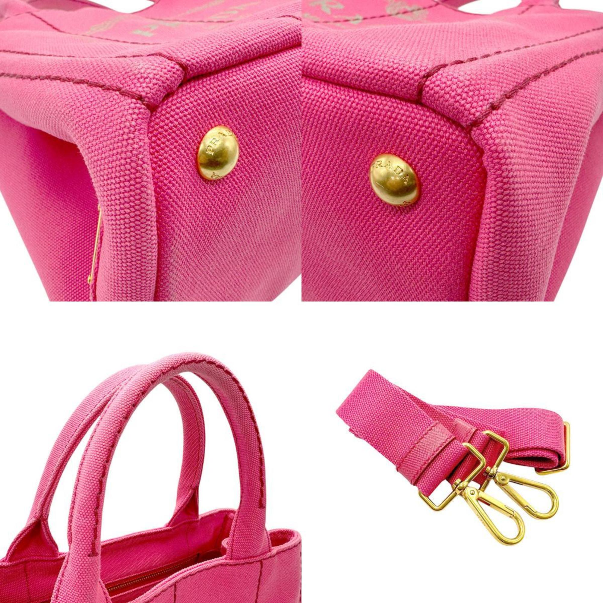 PRADA handbag tote bag shoulder canapa canvas pink ladies z2860