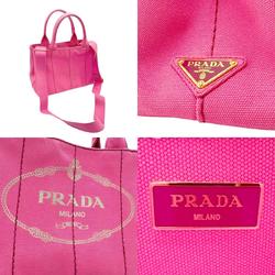 PRADA handbag tote bag shoulder canapa canvas pink ladies z2860