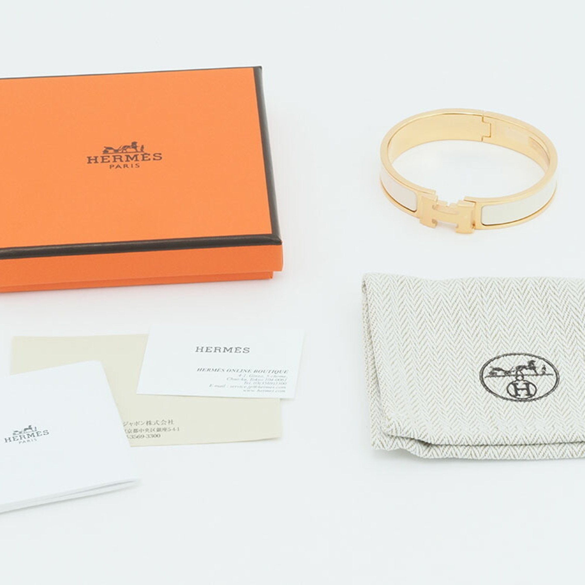 Hermes Enamel Bracelet Click H PM Bangle Crème Yellow Gold H700001F 85PM Women's HERMES