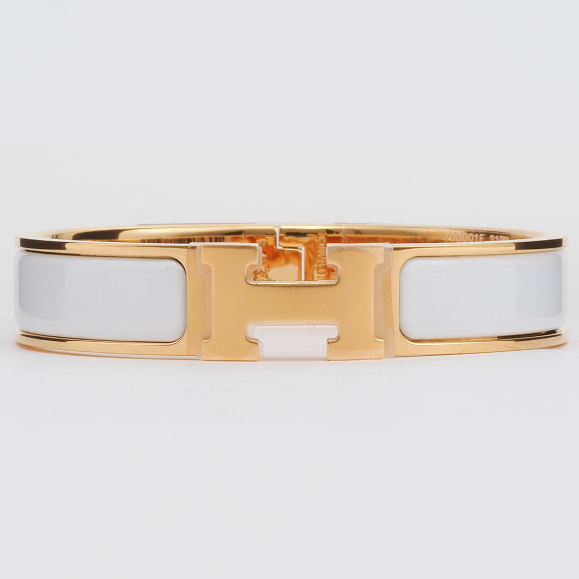 Hermes Enamel Bracelet Click H PM Bangle White Yellow Gold H700001F 31PM Women's HERMES