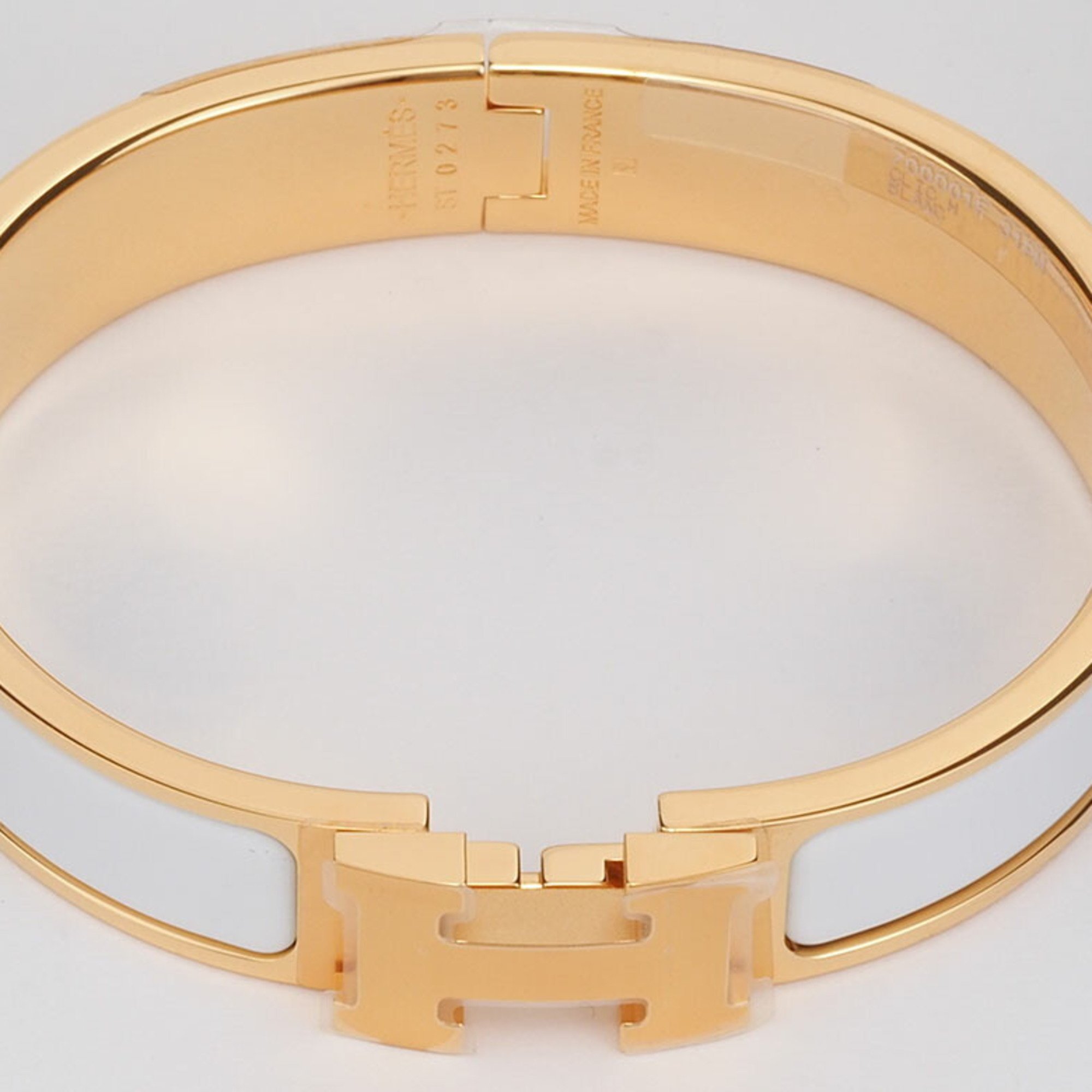 Hermes Enamel Bracelet Click H PM Bangle White Yellow Gold H700001F 31PM Women's HERMES