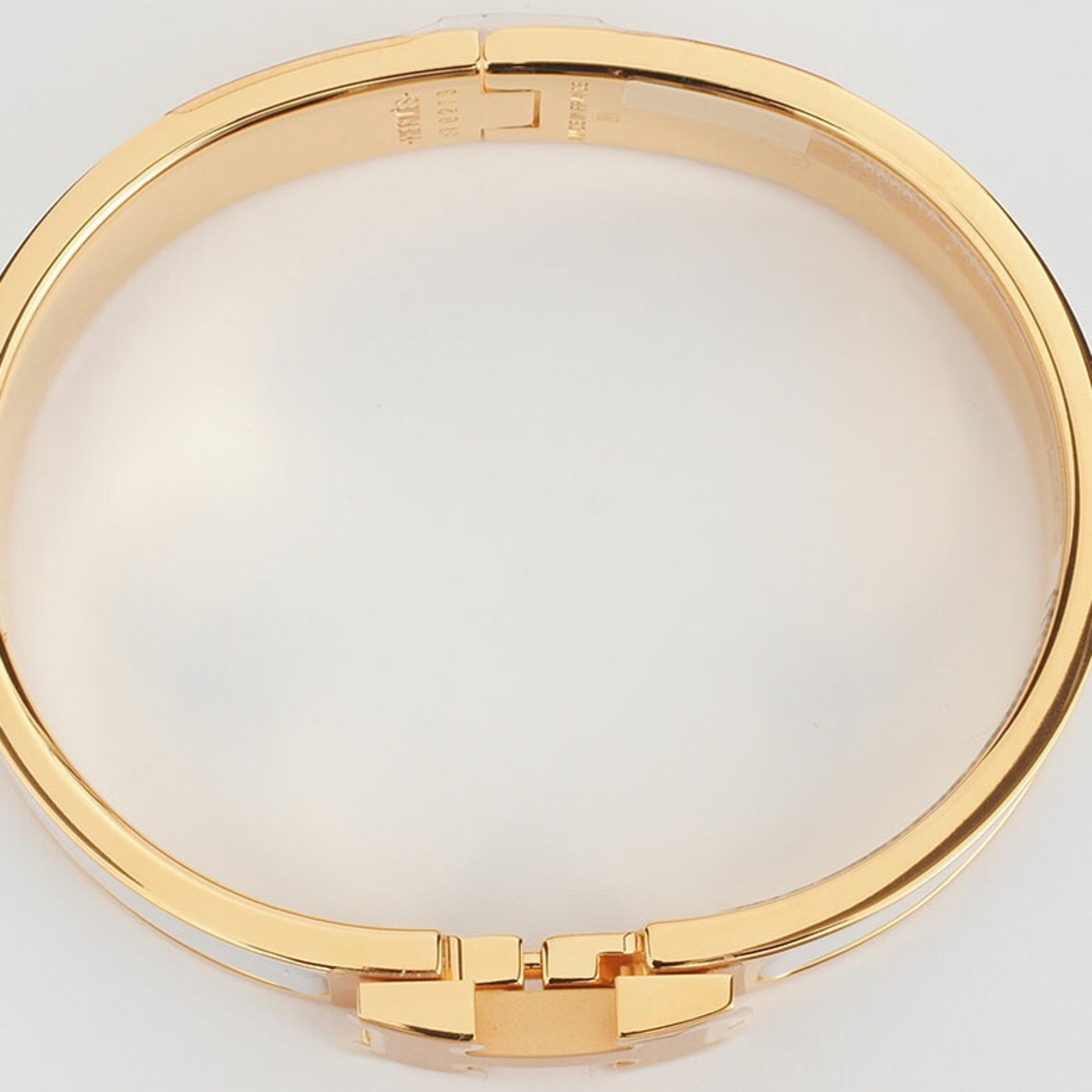 Hermes Enamel Bracelet Click H PM Bangle White Yellow Gold H700001F 31PM Women's HERMES