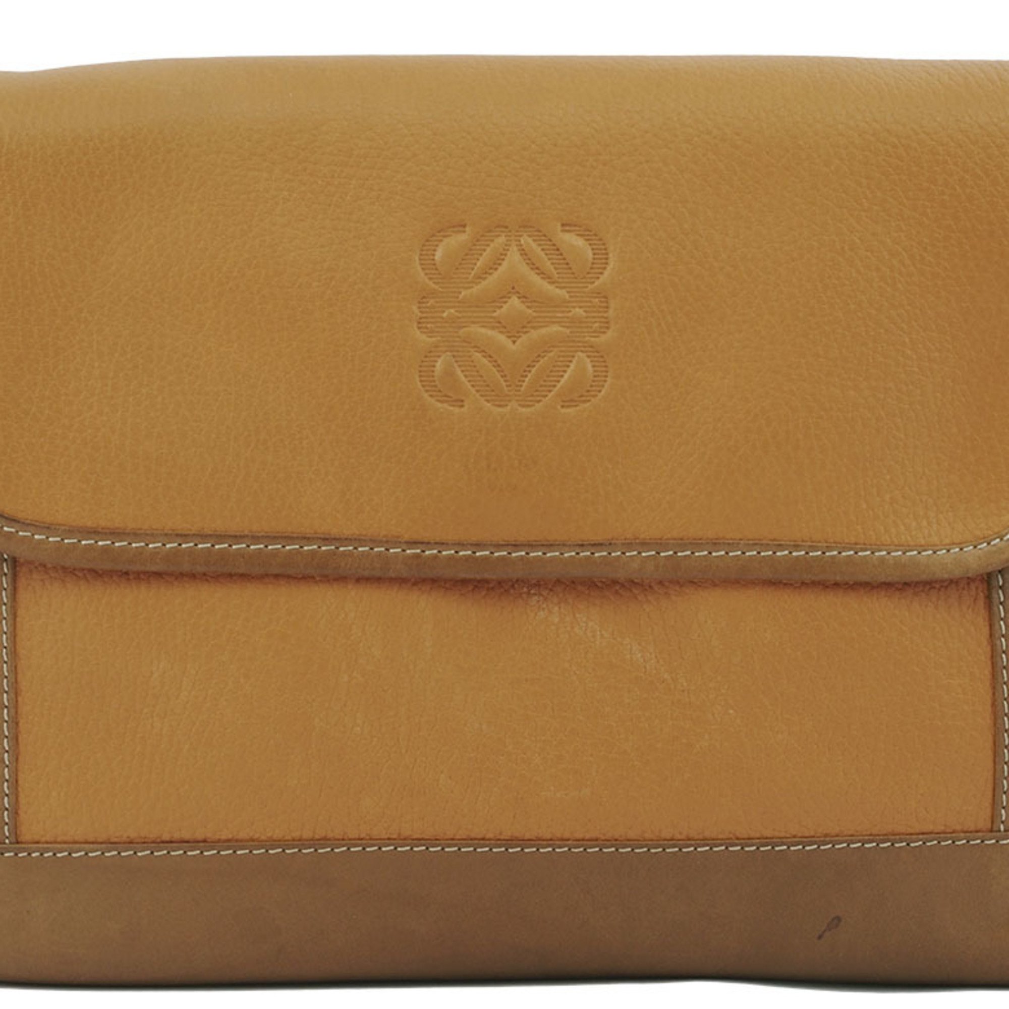 LOEWE Anagram Flap Shoulder Bag Beige Brown Women's Leather Clutch