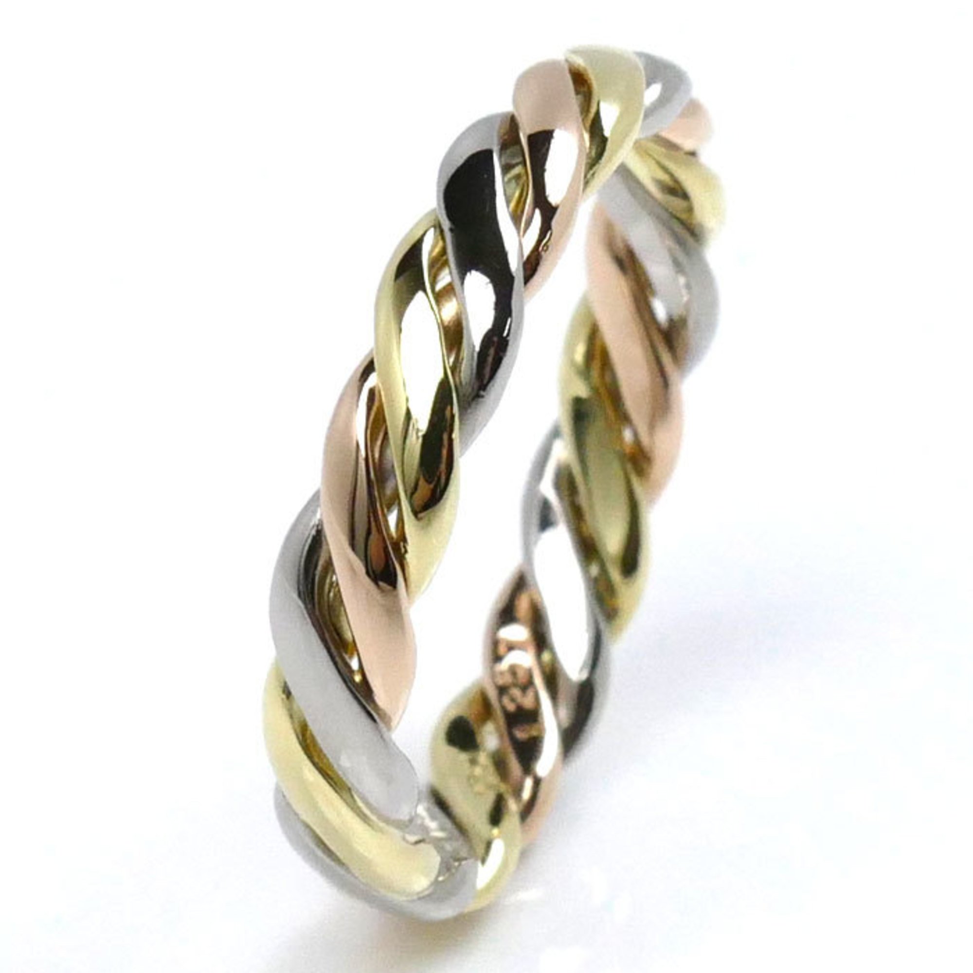 Christian Dior K18YG Yellow Gold K18WG White K18PG Twist Ring, Size 11.5, 3.6g, Women's