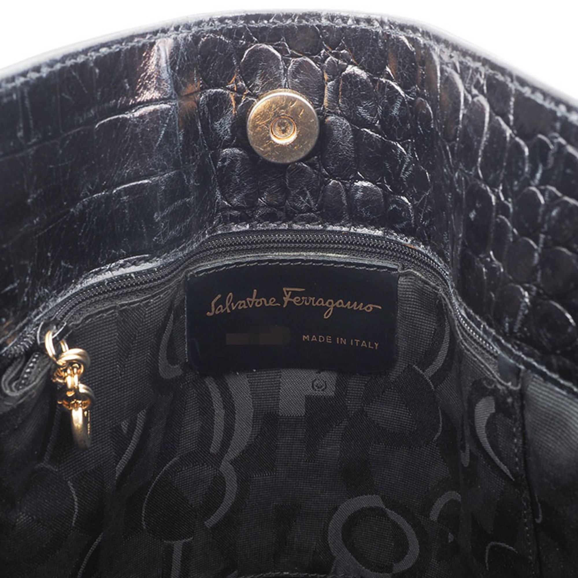 Salvatore Ferragamo Embossed Shoulder Bag Black Women's Leather