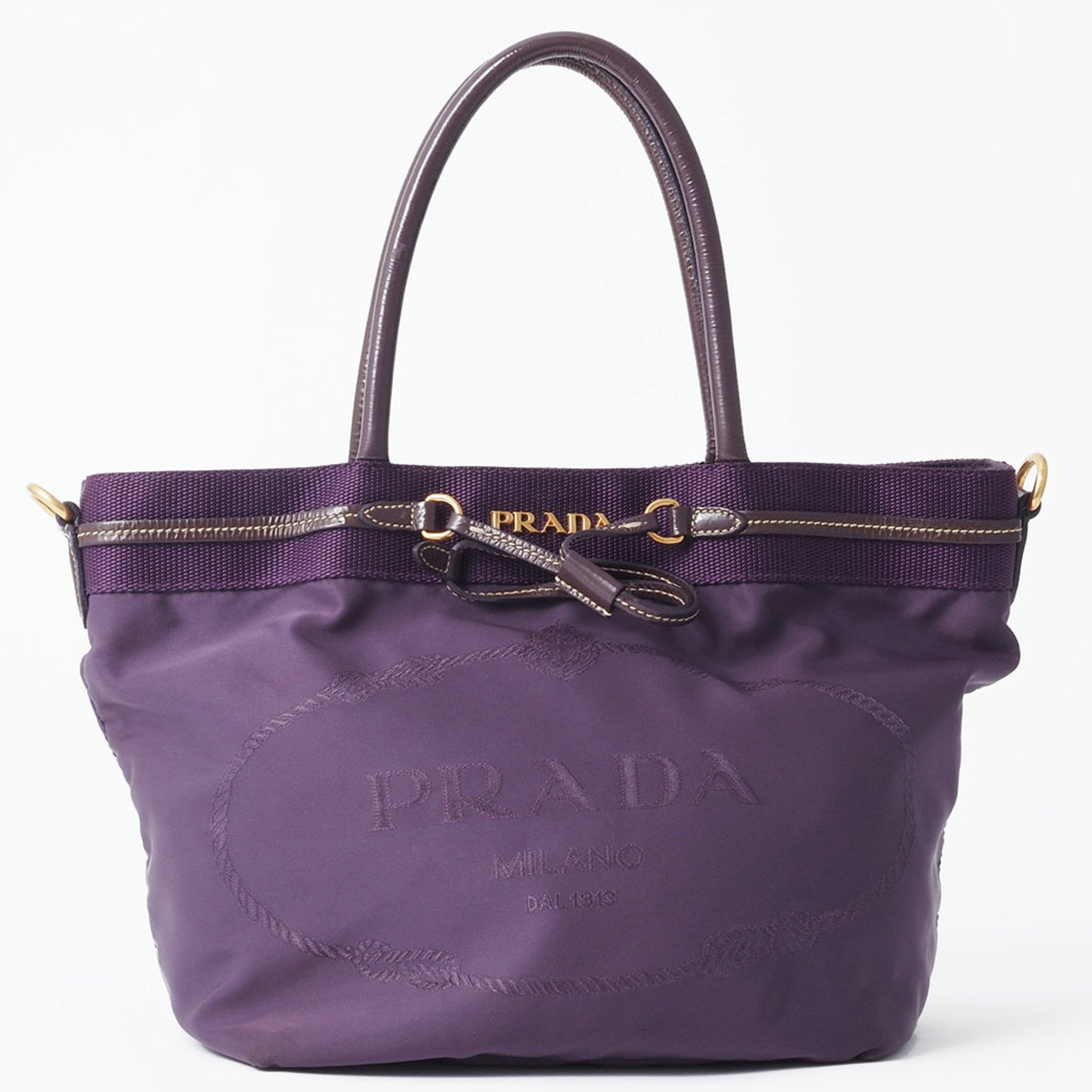 Prada Nylon Tote Bag Purple BN1756 Women's Enamel A5 Handbag PRADA