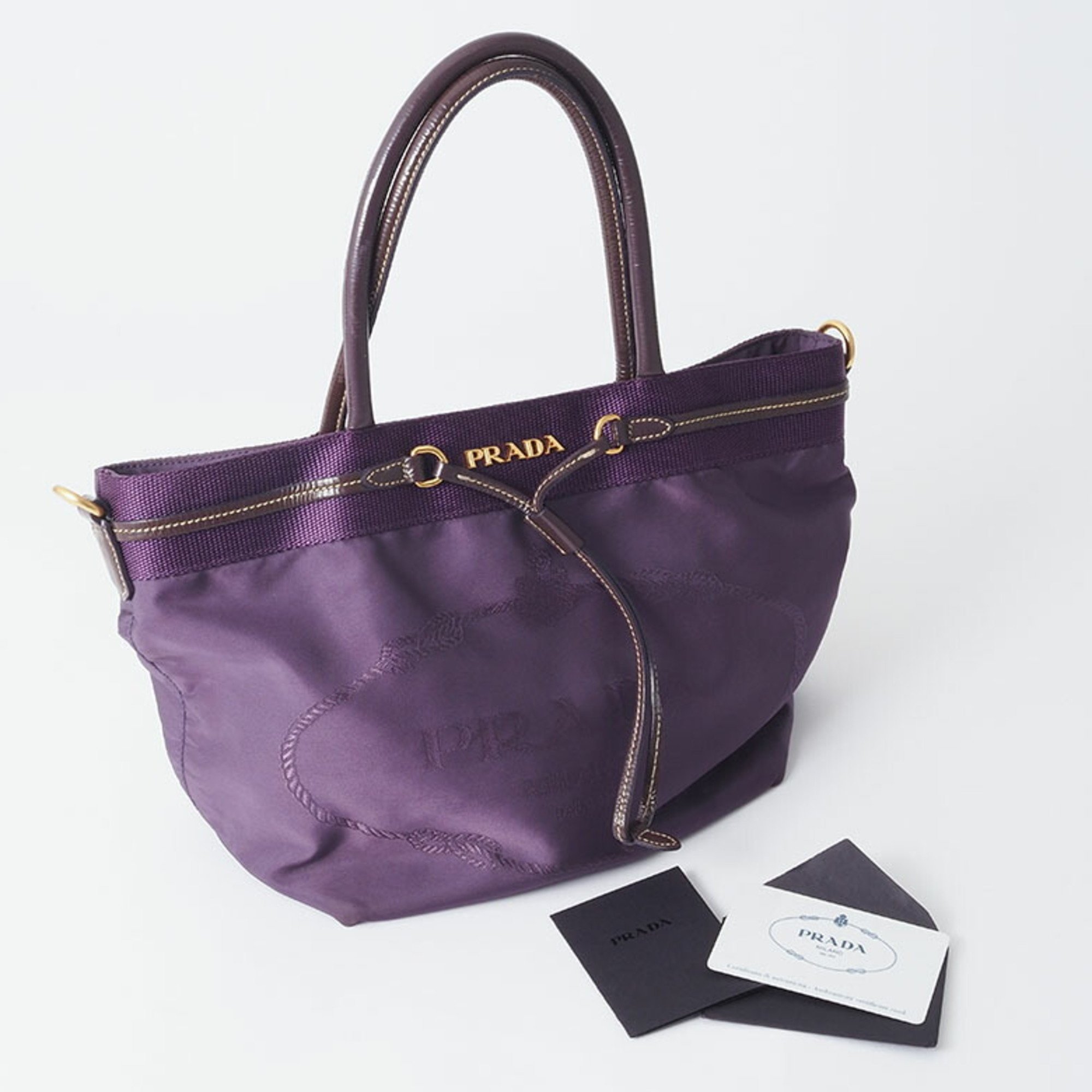 Prada Nylon Tote Bag Purple BN1756 Women's Enamel A5 Handbag PRADA