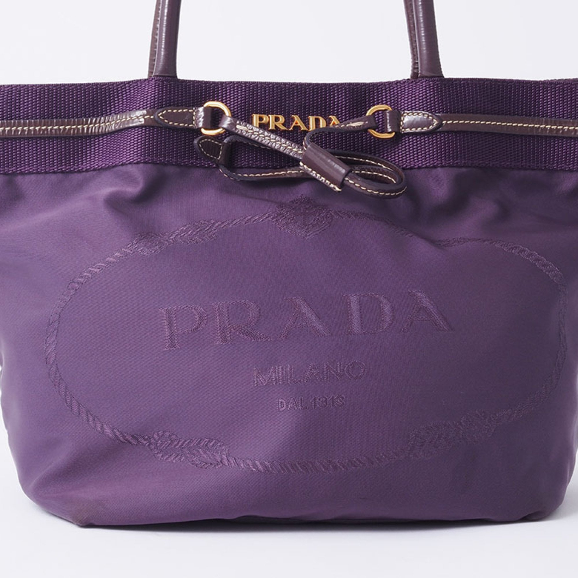 Prada Nylon Tote Bag Purple BN1756 Women's Enamel A5 Handbag PRADA