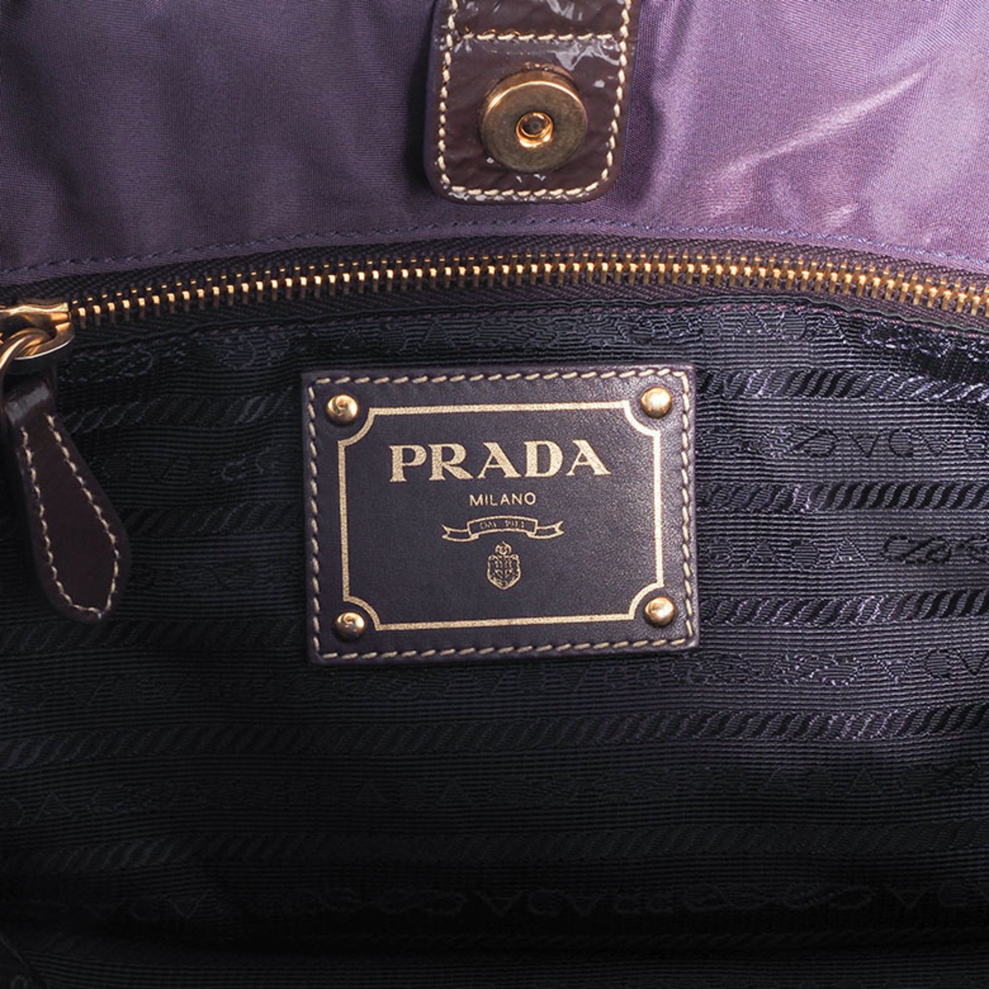 Prada Nylon Tote Bag Purple BN1756 Women's Enamel A5 Handbag PRADA