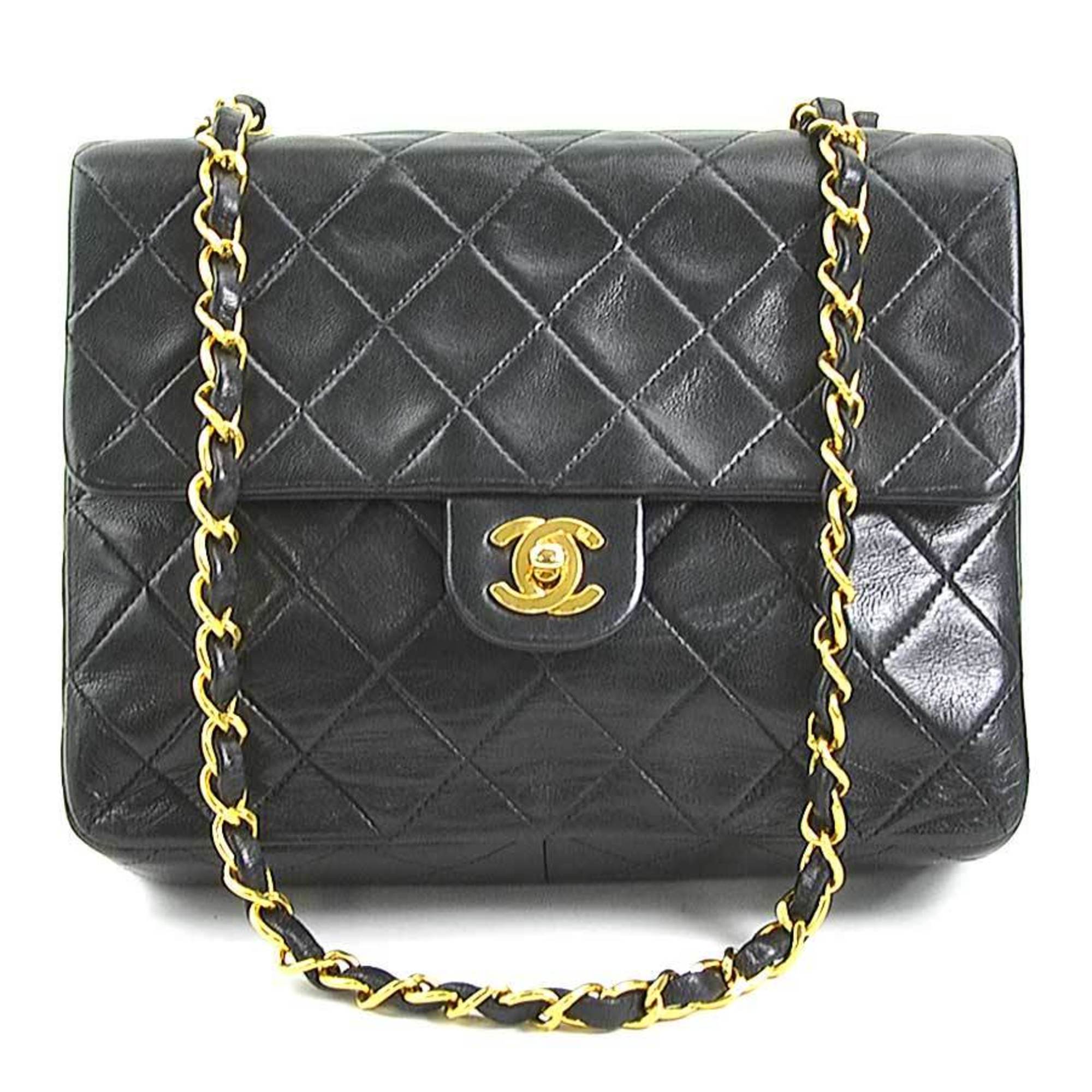 CHANEL Shoulder Bag Matelasse Leather Metal Black Gold Women's e59575a