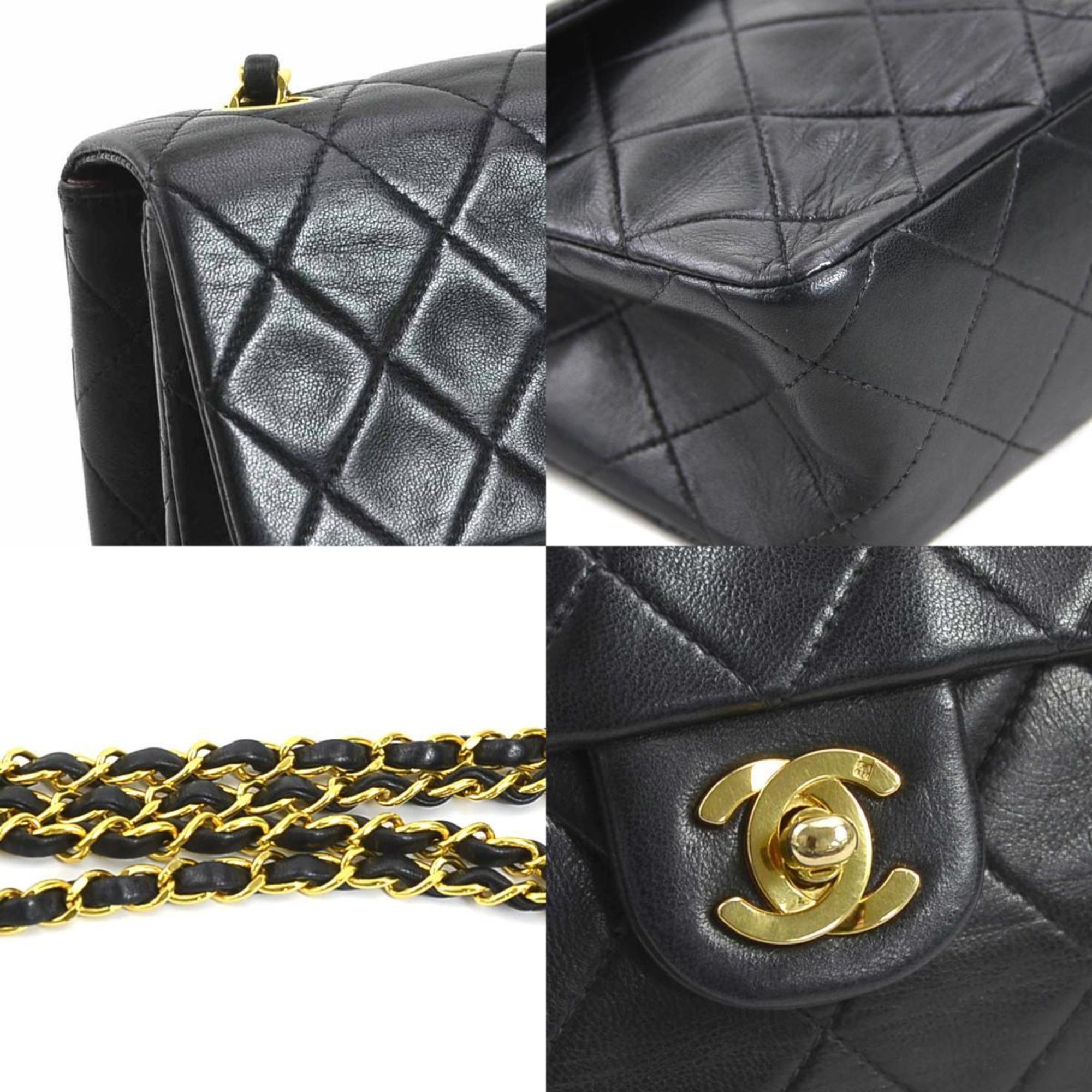 CHANEL Shoulder Bag Matelasse Leather Metal Black Gold Women's e59575a